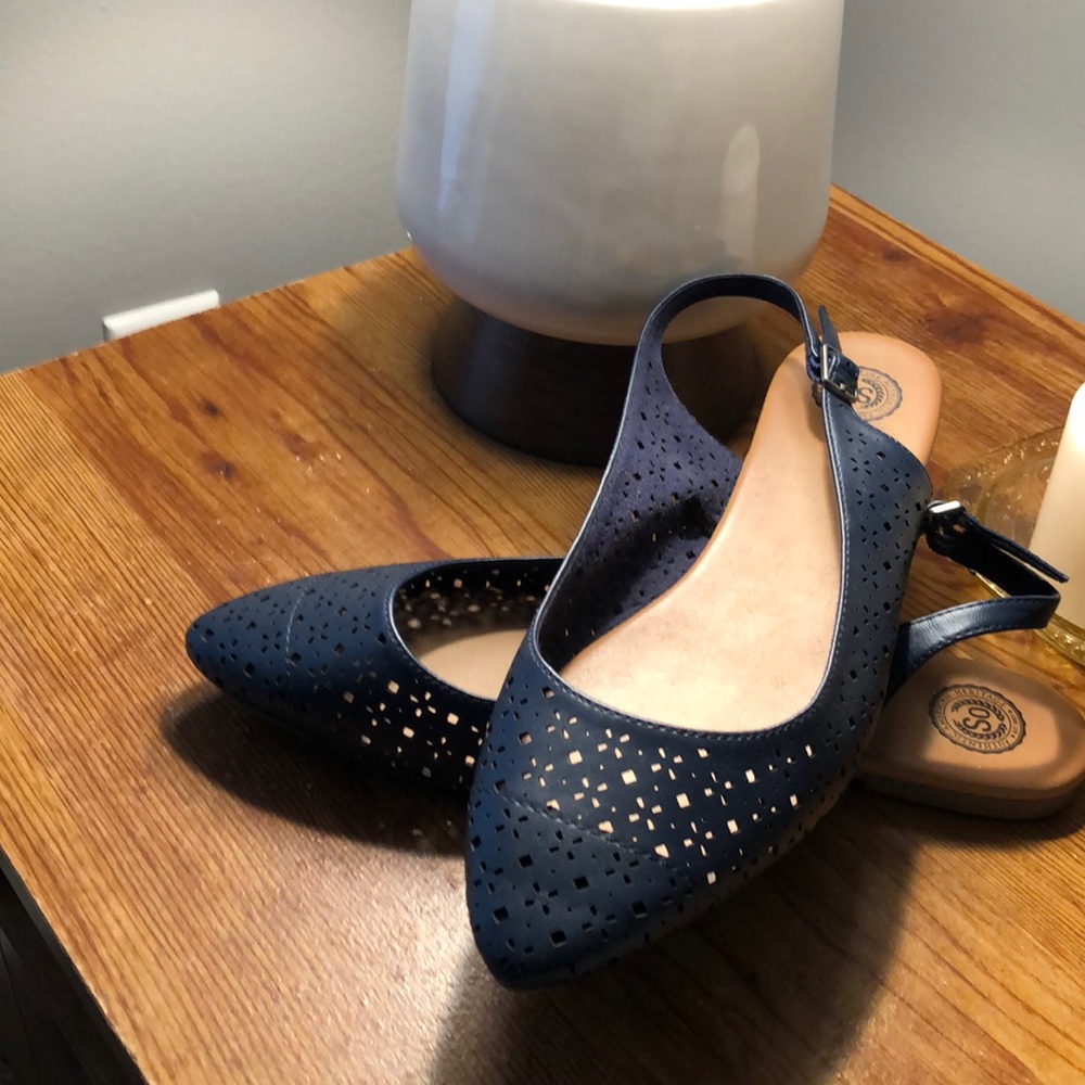 💋Navy blue slingback flats